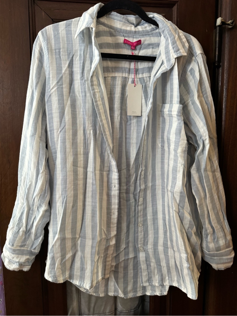 Z Supply Resort Saturdays Striped Shirt light blue and white size L